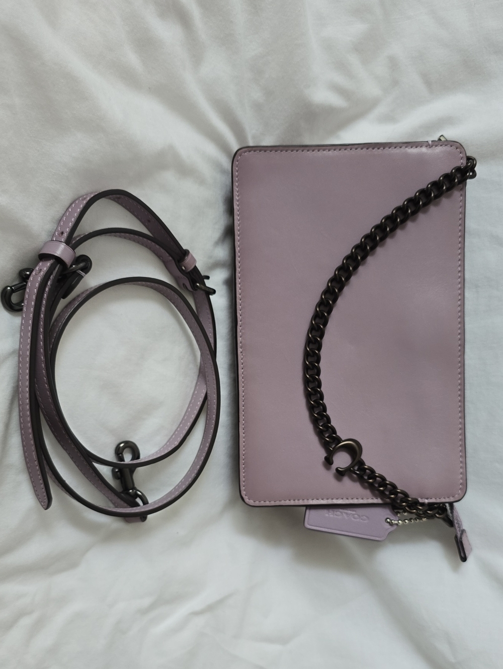 Lilac Leather COACH Crossbody Bag with Chain Accent